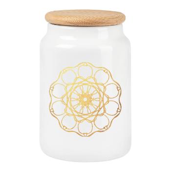 Gold Sun Yoga Mandala India om Namaste Center - Cookie Jar with Wooden Lid - white - Front