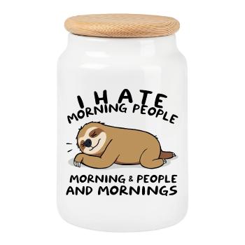 I Hate Morning People - Faultier Humor - Keksdose mit Holzdeckel - Weiß - Vorne