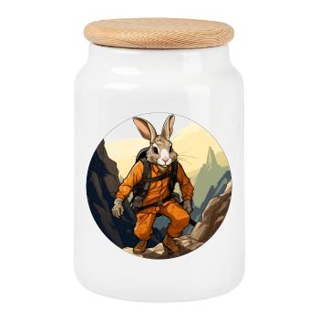 Lapin Randonnée / Alpiniste Lapin - Boîte à biscuits avec couvercle en bois - blanc - Devant