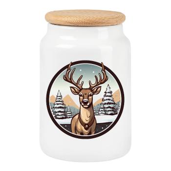 Deer in winter - Cookie Jar with Wooden Lid - white - Front
