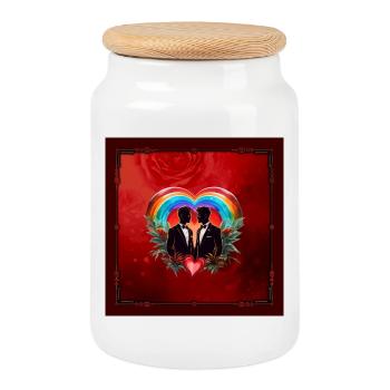 The magic of the moment: elegant cheerful silhouettes - Cookie Jar with Wooden Lid - white - Front