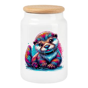 Loutre - Boîte à biscuits avec couvercle en bois - blanc - Devant