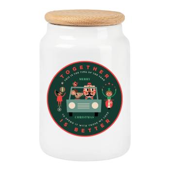 Gemeinsam unterwegs zu Weihnachten - Keksdose mit Holzdeckel - Weiß - Vorne