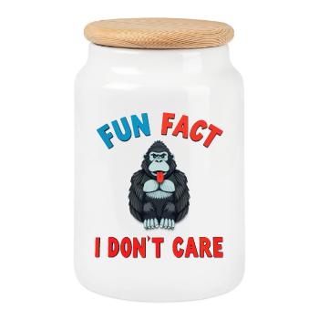 Funny Gorilla Fun Fact I don't Care - Cookie Jar with Wooden Lid - white - Front