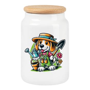 Jardinier Beagle - Boîte à biscuits avec couvercle en bois - blanc - Devant