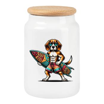 Surfeur Beagle - Boîte à biscuits avec couvercle en bois - blanc - Devant
