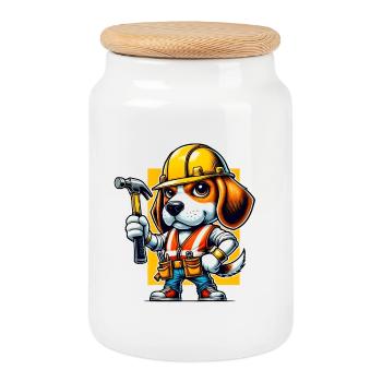 Beagle Bauarbeiter - Keksdose mit Holzdeckel - Weiß - Vorne