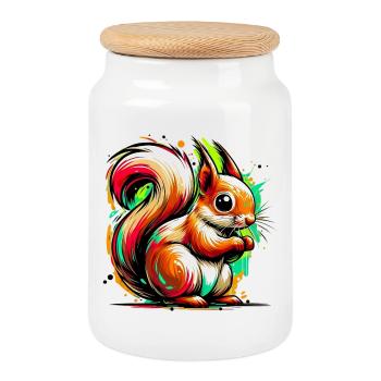 Squirrel - Cookie Jar with Wooden Lid - white - Front