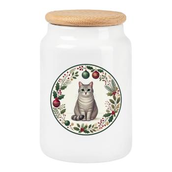 Christmas Motif with Cat Vasili - Cookie Jar with Wooden Lid - white - Front