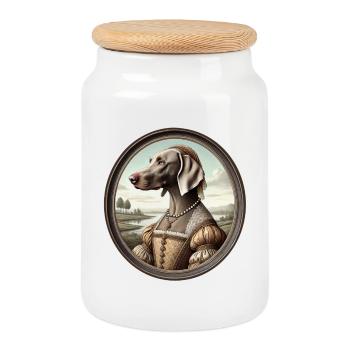 Portrait de la chienne de Weimar Claire - Boîte à biscuits avec couvercle en bois - blanc - Devant