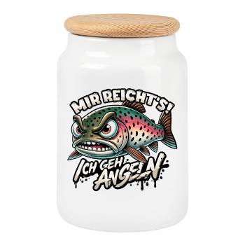 Mir reichts ich geh Angeln Forelle Geschenk - Keksdose mit Holzdeckel - Weiß - Vorne