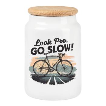 Vélo vintage Look Pro Go Slow - Boîte à biscuits avec couvercle en bois - blanc - Devant