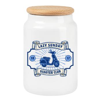 Lazy Sunday Scooter Club - Cookie Jar with Wooden Lid - white - Front