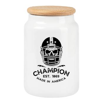 Conception de ballon de football de crâne de champion - Boîte à biscuits avec couvercle en bois - blanc - Devant