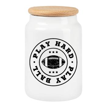 Jouez au football dur - Boîte à biscuits avec couvercle en bois - blanc - Devant