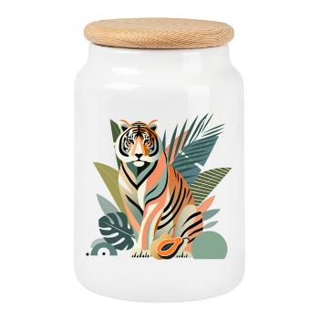 Majestätischer Tiger im tropischen Dschungel - Keksdose mit Holzdeckel - Weiß - Vorne
