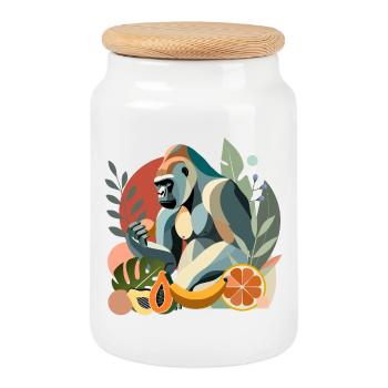 Fier gorille avec banane en environnement tropical - Boîte à biscuits avec couvercle en bois - blanc - Devant