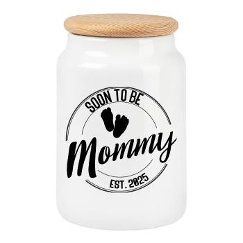 Bientôt maman – Cadeau pour les futures mamans 2025 - Boîte à biscuits avec couvercle en bois - blanc - Devant