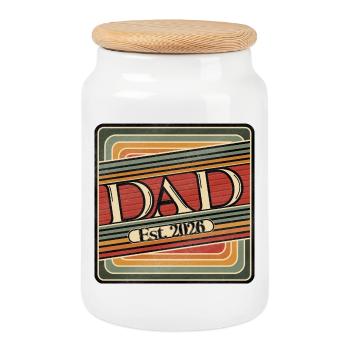 Dad Est. 2026 – Cadeau rétro pour les nouveaux papas - Boîte à biscuits avec couvercle en bois - blanc - Devant