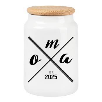 Oma Est. 2025 – Geschenk für Neue Omas - Keksdose mit Holzdeckel - Weiß - Vorne
