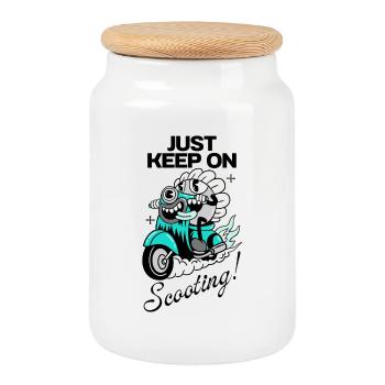 Wild Ride – Cartoon Scooter Rebel - Cookie Jar with Wooden Lid - white - Front
