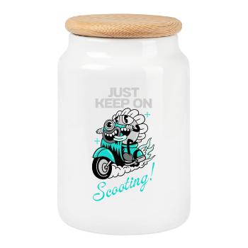 Just Keep On Scooting – Comic Scooter Fun - Cookie Jar with Wooden Lid - white - Front