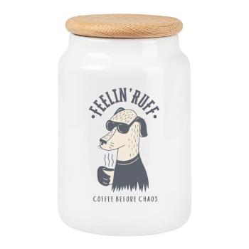 Feelin' Ruff – Le café avant le chaos - Boîte à biscuits avec couvercle en bois - blanc - Devant