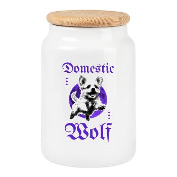 Loup domestique – Chien gothique avec lune - Boîte à biscuits avec couvercle en bois - blanc - Devant