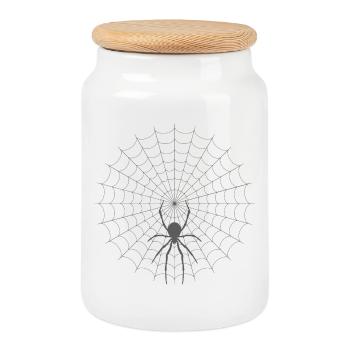Spider Web Silhouette - Cookie Jar with Wooden Lid - white - Front