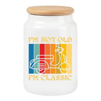 I'm Not Old, I'm Classic – Retro Scooter - Cookie Jar with Wooden Lid - white - Front