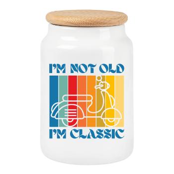 I'm Not Old, I'm Classic – Vintage Scooter - Cookie Jar with Wooden Lid - white - Front