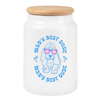 Man’s Best Dude - Chien cool avec lunettes de soleil - Boîte à biscuits avec couvercle en bois - blanc - Devant