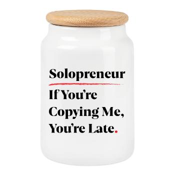 Solopreneur : Si tu me copies, tu es en retard [B] - Boîte à biscuits avec couvercle en bois - blanc - Devant