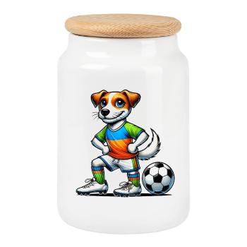 Jack Russell Terrier, joueur de football - Boîte à biscuits avec couvercle en bois - blanc - Devant