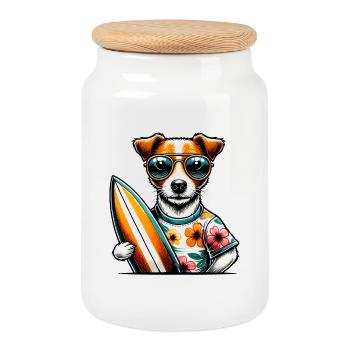 Jack Russell Terrier Surfer - Keksdose mit Holzdeckel - Weiß - Vorne