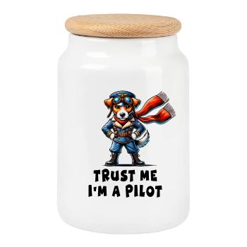 Jack Russell Terrier Pilot - Keksdose mit Holzdeckel - Weiß - Vorne