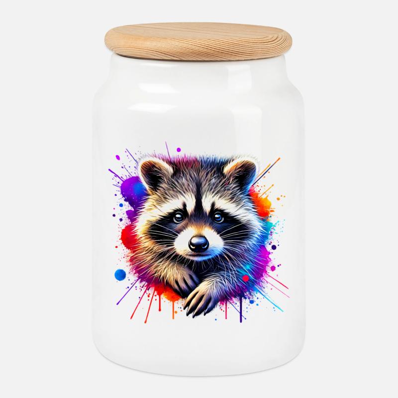 Waschbär - Keksdose mit Holzdeckel - Weiß