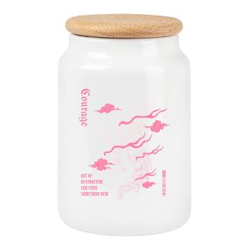 Courage – Phoenix Rebirth Design - Cookie Jar with Wooden Lid - white - Front