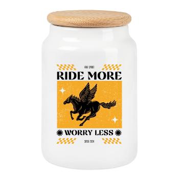 Ride More Worry Less – Pegasus Retro Look - Cookie Jar with Wooden Lid - white - Front