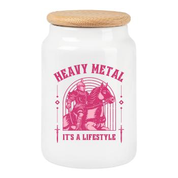 Heavy Metal – Knight & Horse Medieval Design - Cookie Jar with Wooden Lid - white - Front