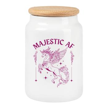 Majestic AF – Design de licorne mystique - Boîte à biscuits avec couvercle en bois - blanc - Devant