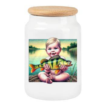 Baby Angler Motiv Geschenk Angler - Keksdose mit Holzdeckel - Weiß - Vorne
