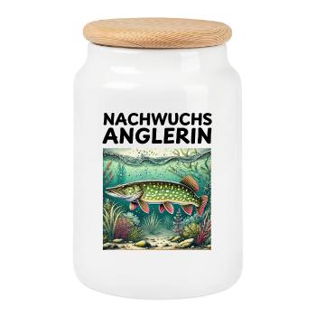 Brochet - Jeune pêcheur - Boîte à biscuits avec couvercle en bois - blanc - Devant