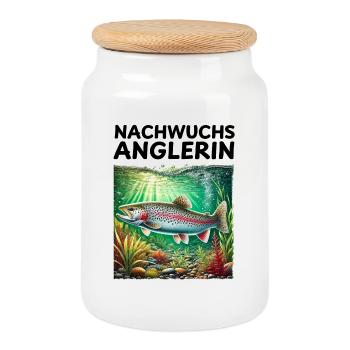 Jeune pêcheur Truite Cadeau Naissance - Boîte à biscuits avec couvercle en bois - blanc - Devant