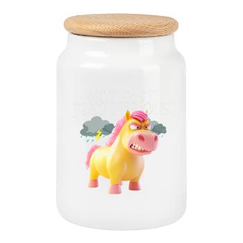Pas rapide, juste furieuse – Licorne en colère - Boîte à biscuits avec couvercle en bois - blanc - Devant