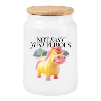 Grumpy Unicorn – Angry Cartoon Unicorn - Cookie Jar with Wooden Lid - white - Front