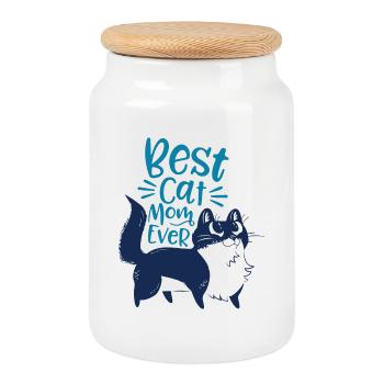 Best Cat Mom Ever – Liebevolles Katzenmotiv - Keksdose mit Holzdeckel - Weiß - Vorne