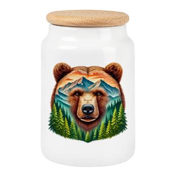 Bear - Cookie Jar with Wooden Lid - white - Front