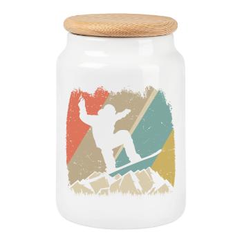 Snowboarder rétro alpin - Boîte à biscuits avec couvercle en bois - blanc - Devant