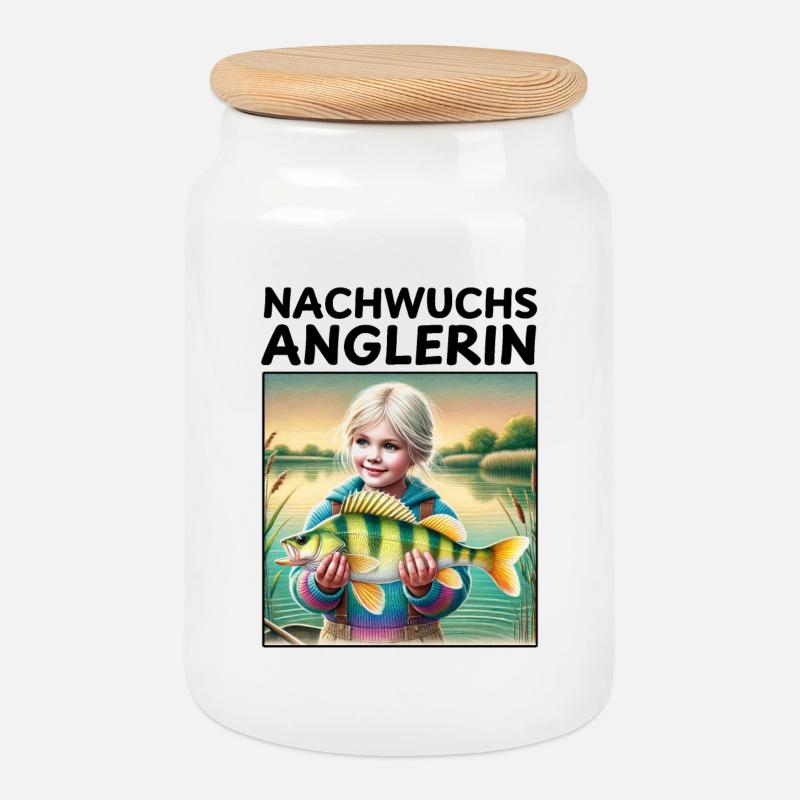 Nachwuchs Anglerin - Keksdose mit Holzdeckel - Weiß